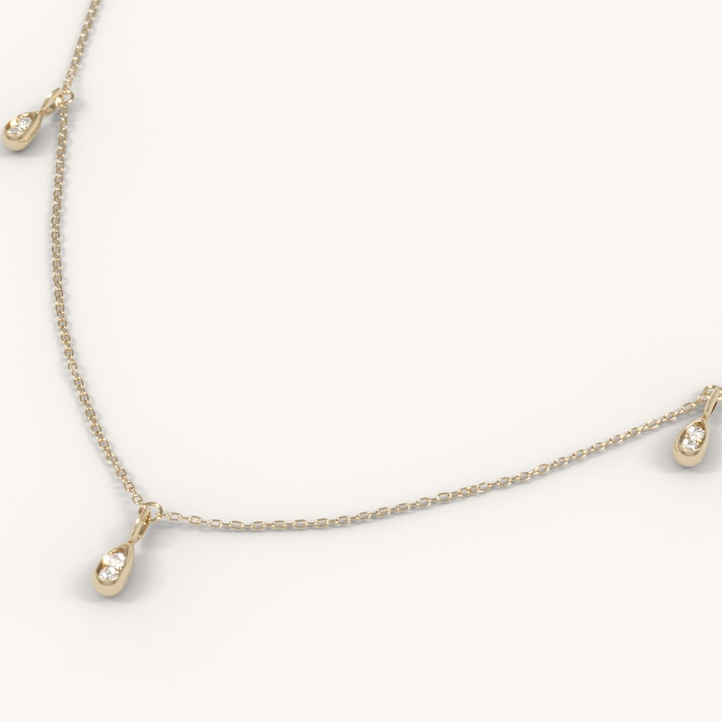 Solid 14K Gold Diamond Droplet Station Necklace