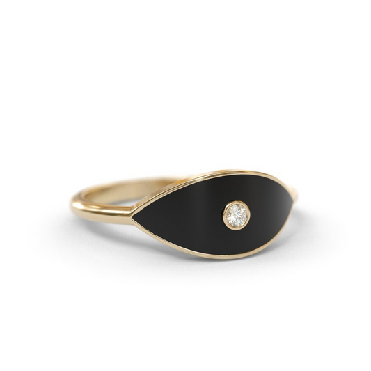 14k Solid Gold Diamond Evil Eye Stackable Ring