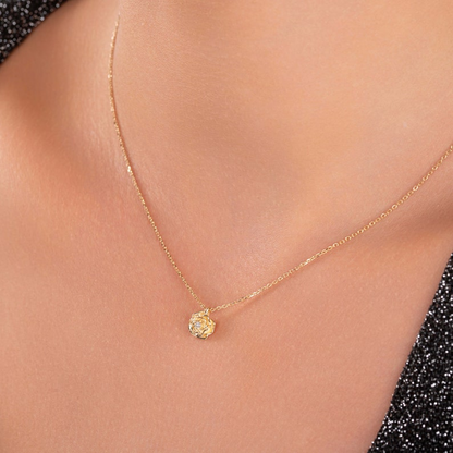 14K Rose Diamond Pendant Floral Solid Gold Necklace