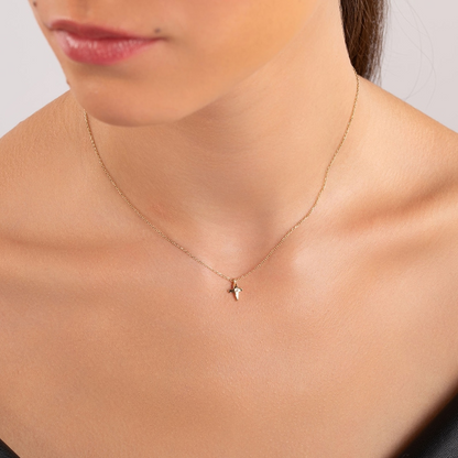 14k Gold Cross Layering Pendant Diamond Necklace