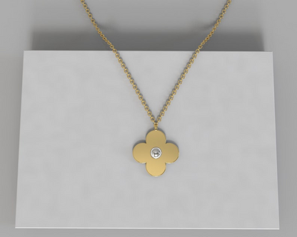 Clover Pearl Pendant Gold Charm Natural Necklace