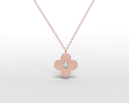 Clover Pearl Pendant Gold Charm Natural Necklace