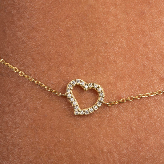 14k Solid Gold Diamond Heart Bracelet