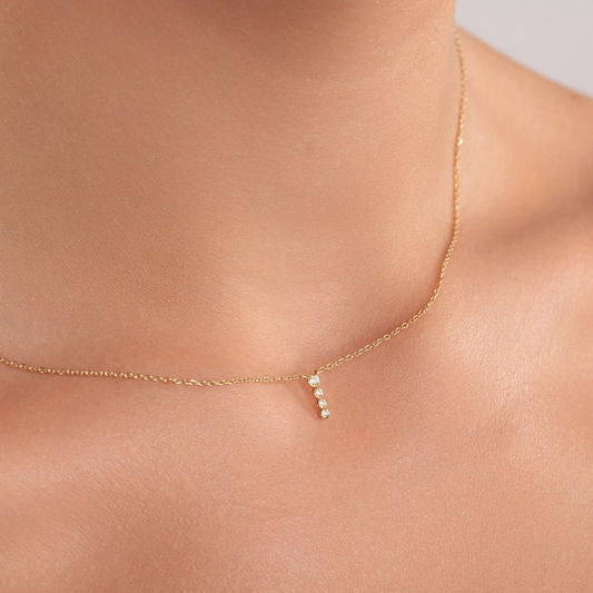 14k Diamond Solid Gold Minimalist Dainty Necklace