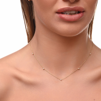 14k Real Solid Gold Jewelry Diamond Station Necklace