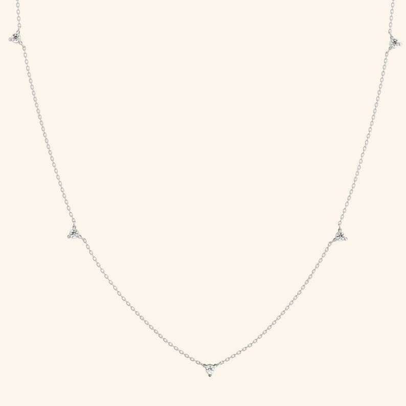 14k Real Solid Gold Jewelry Diamond Station Necklace