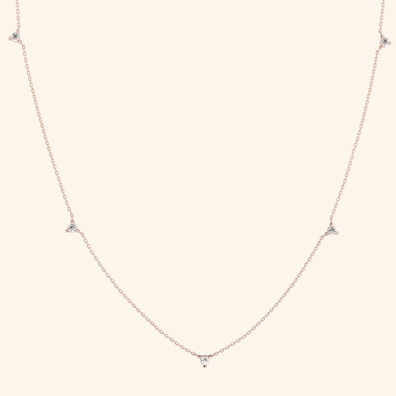 14k Real Solid Gold Jewelry Diamond Station Necklace