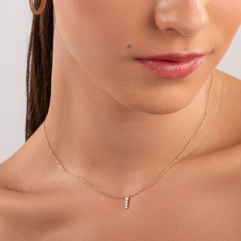 14k Diamond Solid Gold Minimalist Dainty Necklace