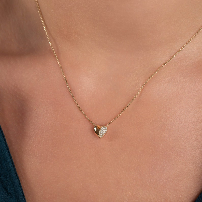 Pave Heart Delicate Small Layered Everyday Necklace