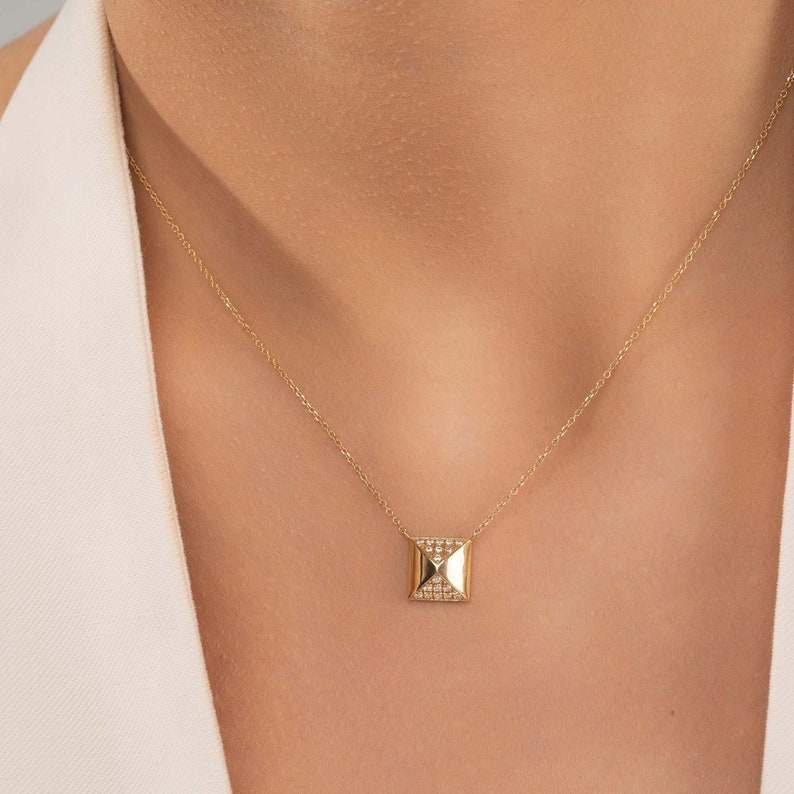 Pyramid Diamond Minimalist Geometric Pendant Necklace