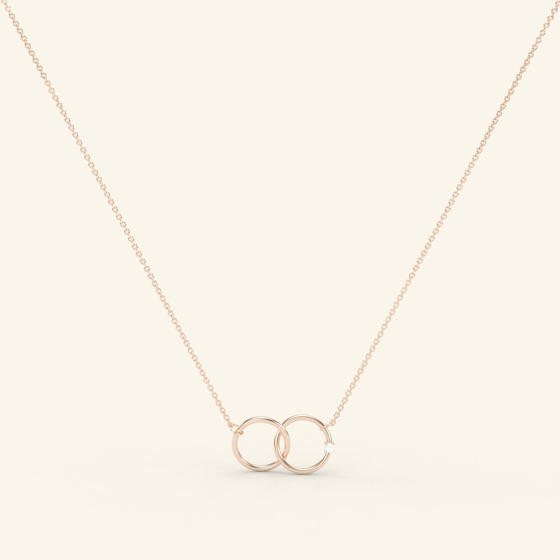 14k Interlocking Double Circle Diamond Necklace