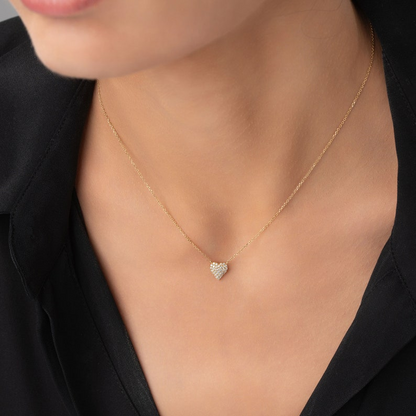 14k Gold Diamond Heart Dainty Love Solid Necklace