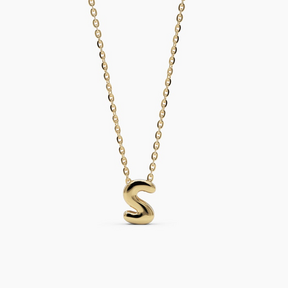 14K Solid Gold Personalized Bubble Letter Necklace