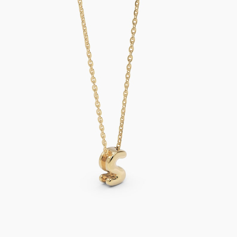 14K Solid Gold Personalized Bubble Letter Necklace