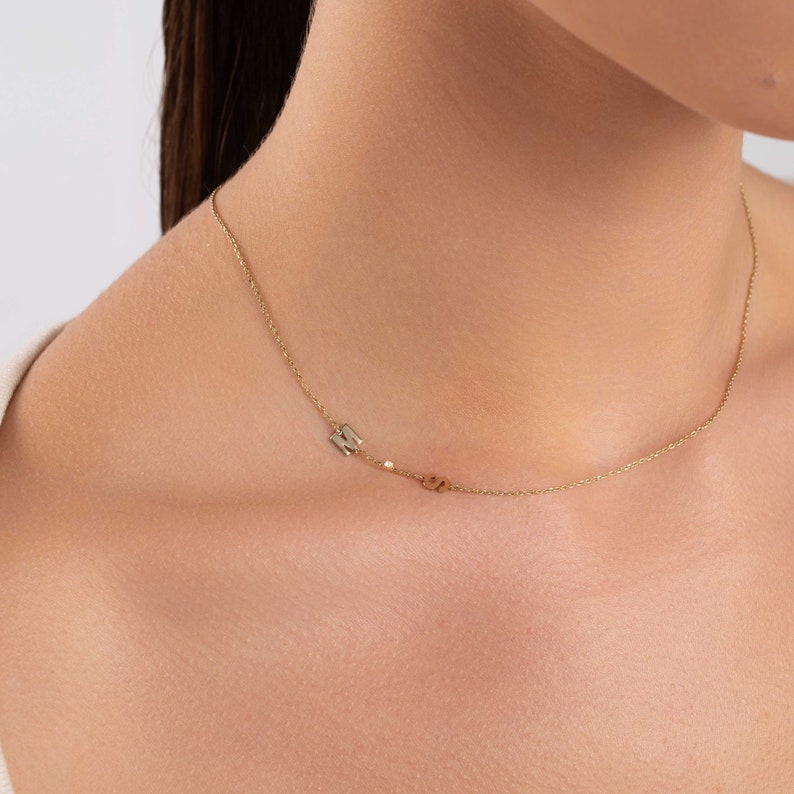 14k Gold Center Diamond Minimalist Name Necklace