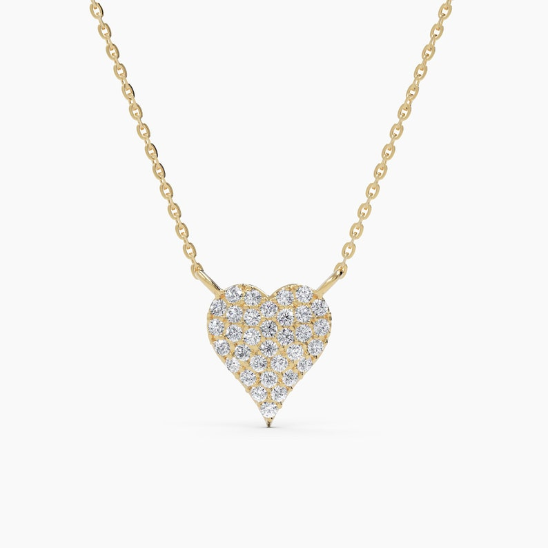 14k Gold Diamond Heart Dainty Love Solid Necklace