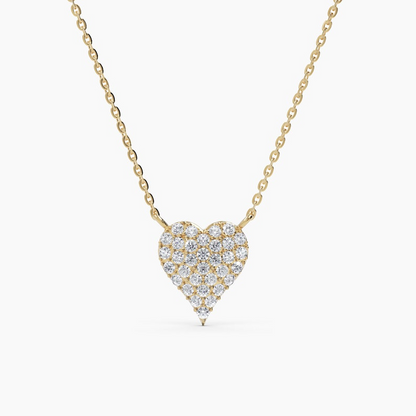 14K Real Diamond Heart Solid Gold Pave Love Necklace