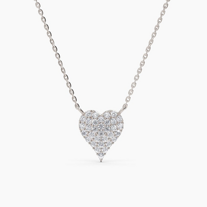 14K Real Diamond Heart Solid Gold Pave Love Necklace