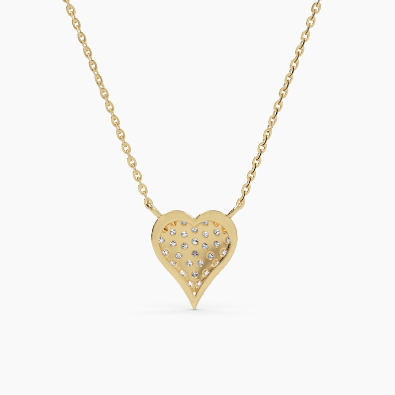 14K Real Diamond Heart Solid Gold Pave Love Necklace