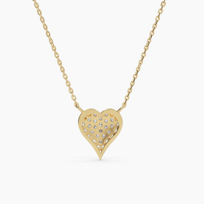 14K Real Diamond Heart Solid Gold Pave Love Necklace