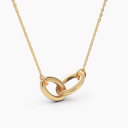 14K Solid Gold Interlocking Double Circle Necklace