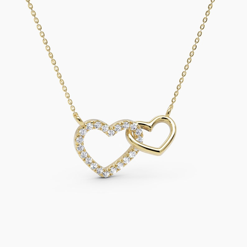 14K Interlocking Diamond Gold Two Heart Necklace