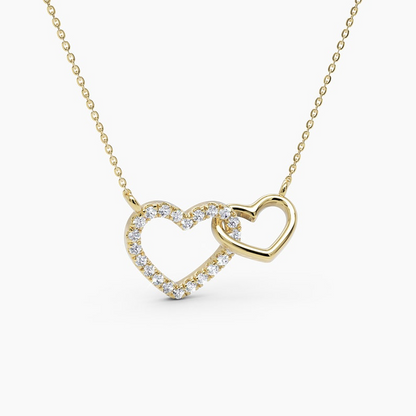 14K Interlocking Diamond Gold Two Heart Necklace