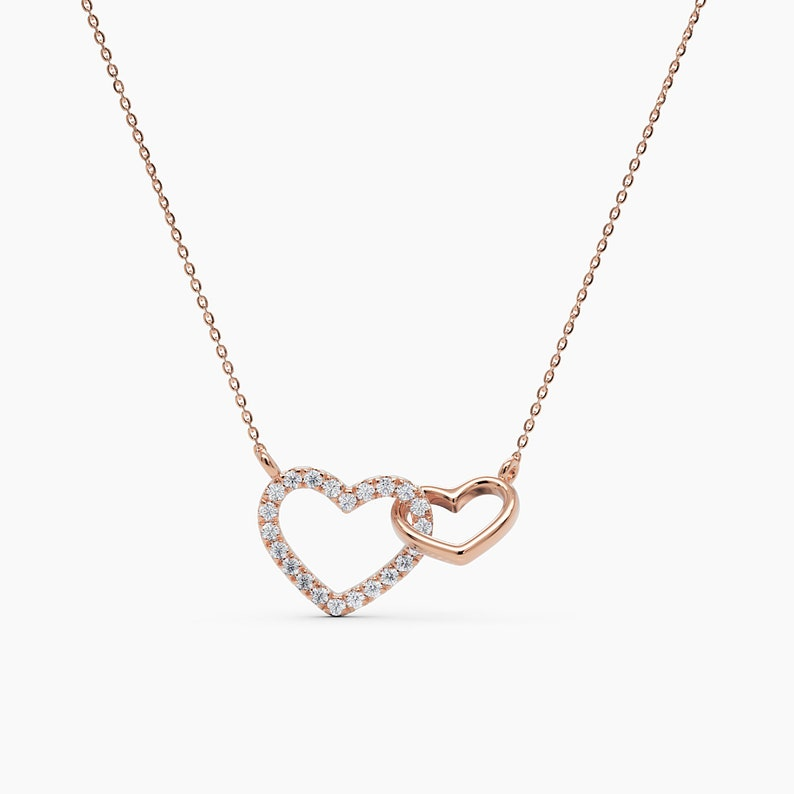 14K Interlocking Diamond Gold Two Heart Necklace