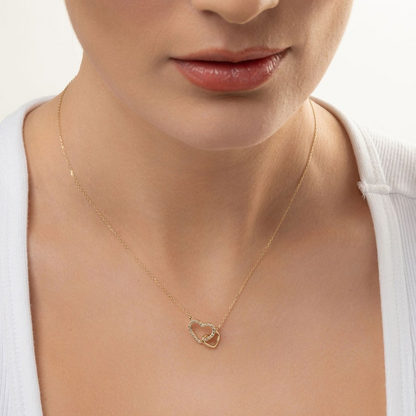 14K Interlocking Diamond Gold Two Heart Necklace