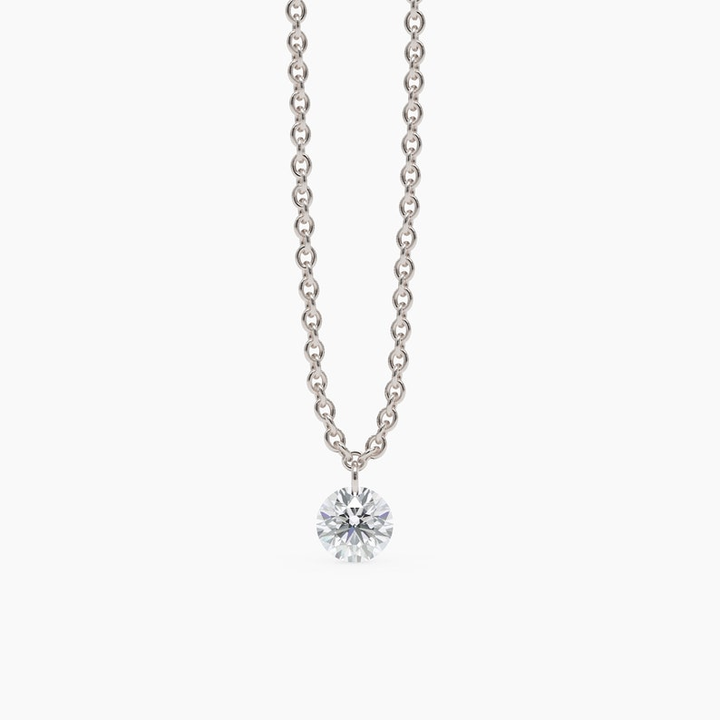 14K Gold Nude Diamond Solitaire Drilled Diamond Necklace