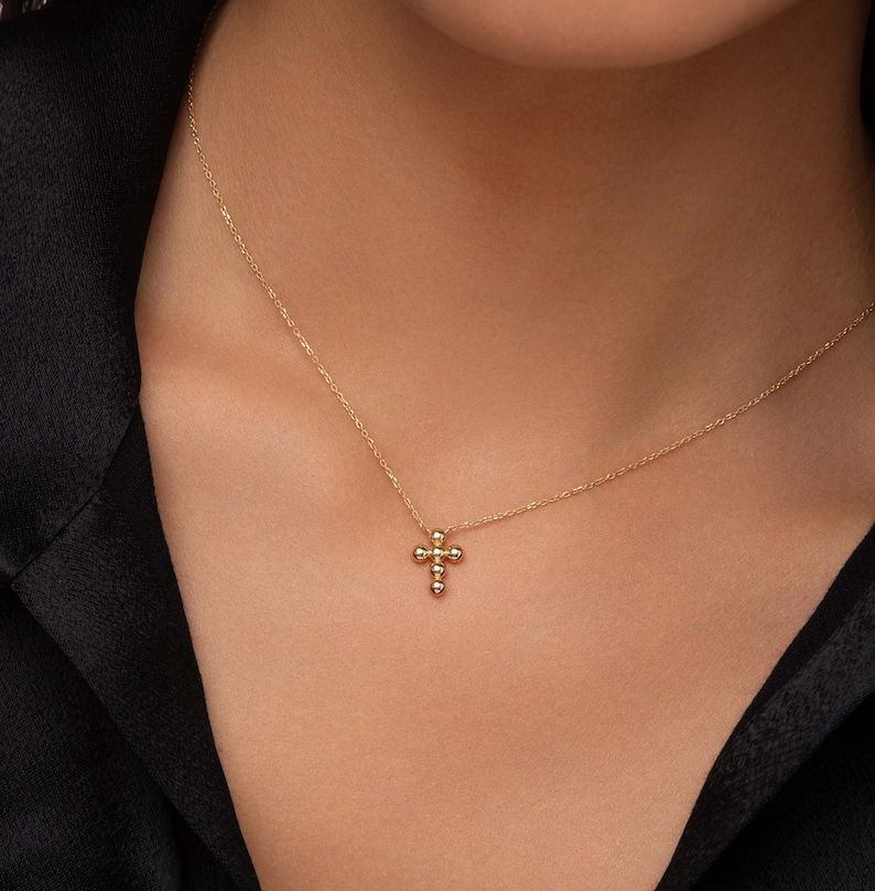 14k Solid Gold Dainty Cross Pendant Necklace