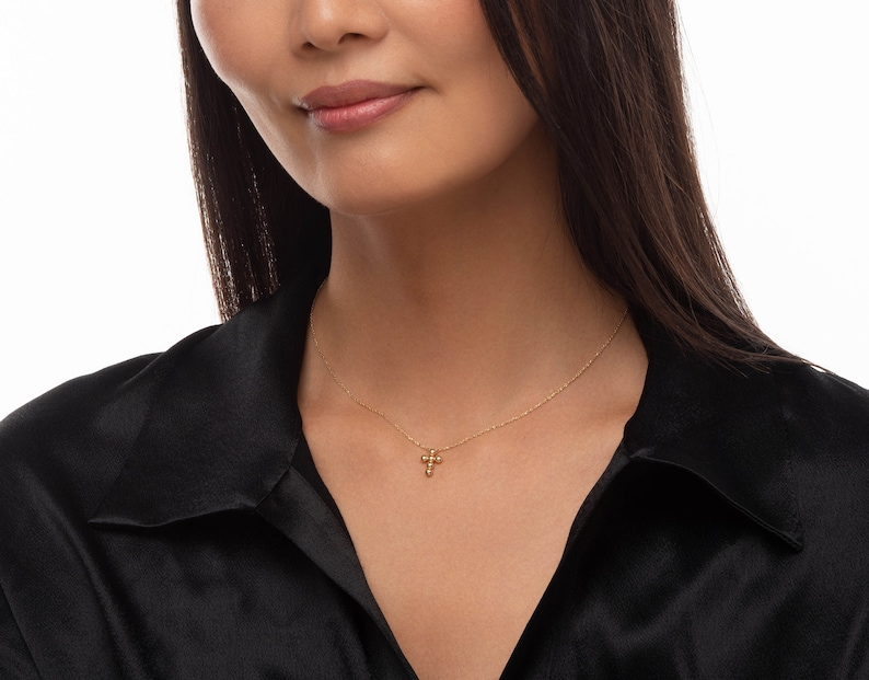 14k Solid Gold Dainty Cross Pendant Necklace