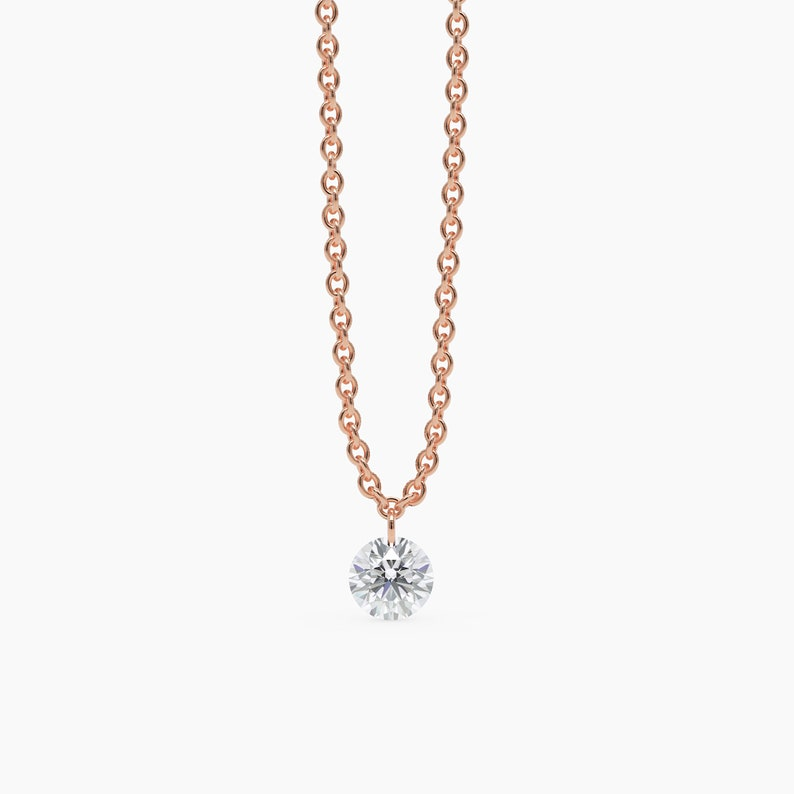 14K Gold Nude Diamond Solitaire Drilled Diamond Necklace