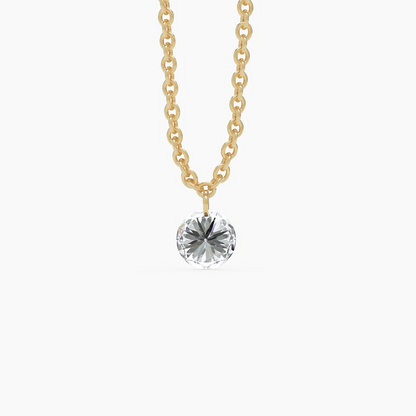 14K Gold Nude Diamond Solitaire Drilled Diamond Necklace