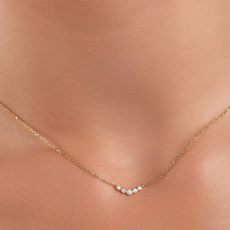 14k Solid Gold Small Bar Diamond Necklace