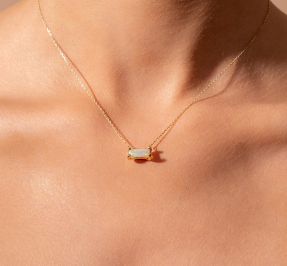 14K Gold Baguette Natural Opal Necklace