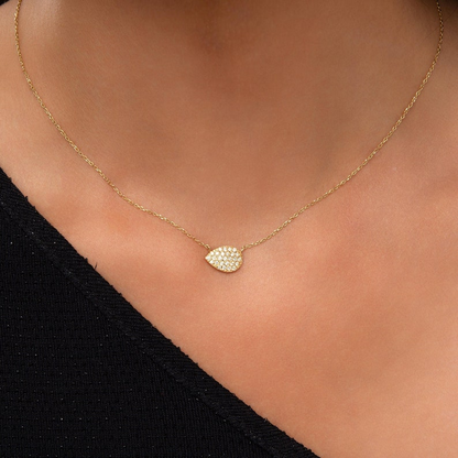 14K Gold Diamond Minimalist Pear Pave Necklace