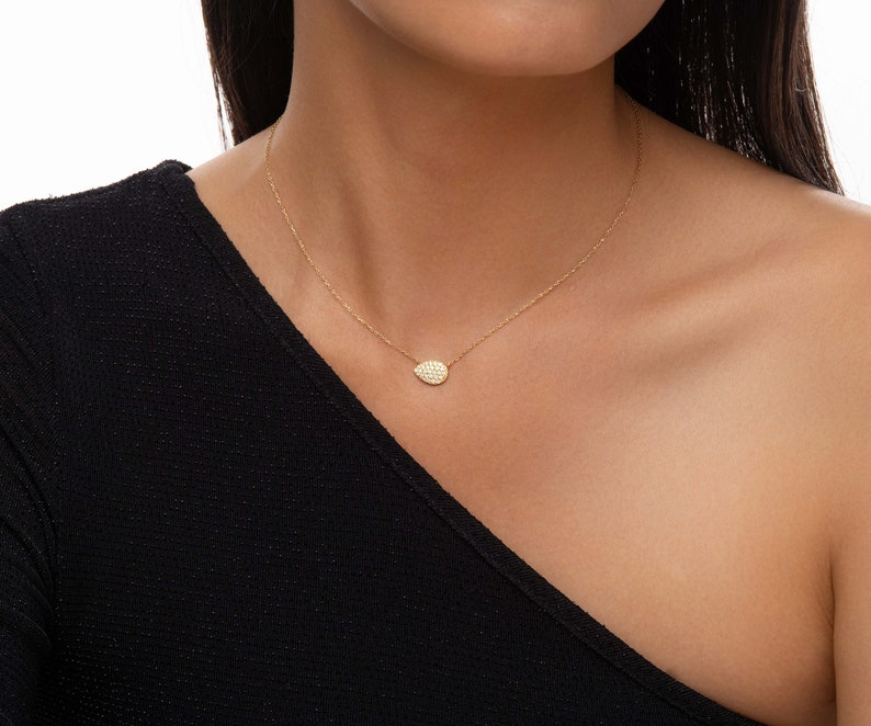 14K Gold Diamond Minimalist Pear Pave Necklace