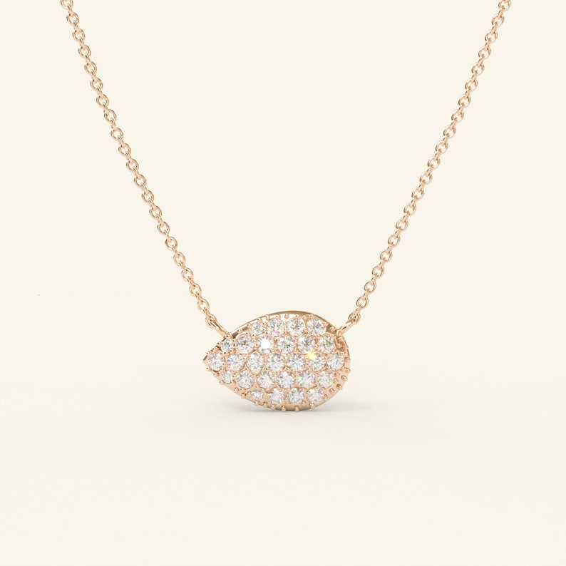 14K Gold Diamond Minimalist Pear Pave Necklace