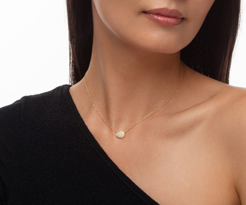 14K Gold Diamond Minimalist Pear Pave Necklace