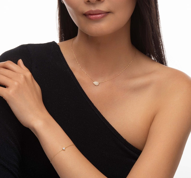 14K Gold Diamond Minimalist Pear Pave Necklace