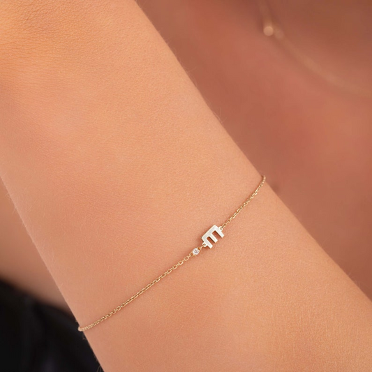 Personalized Initial Custom 14K Solid Gold Bracelet