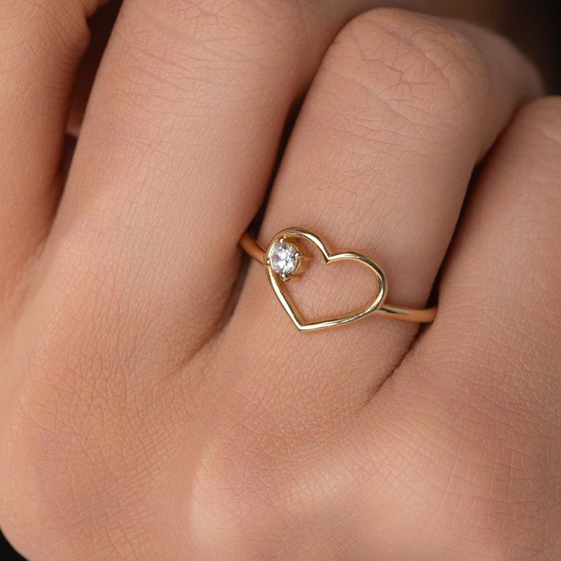 14k Solid Gold Engagement Heart Anniversary Ring