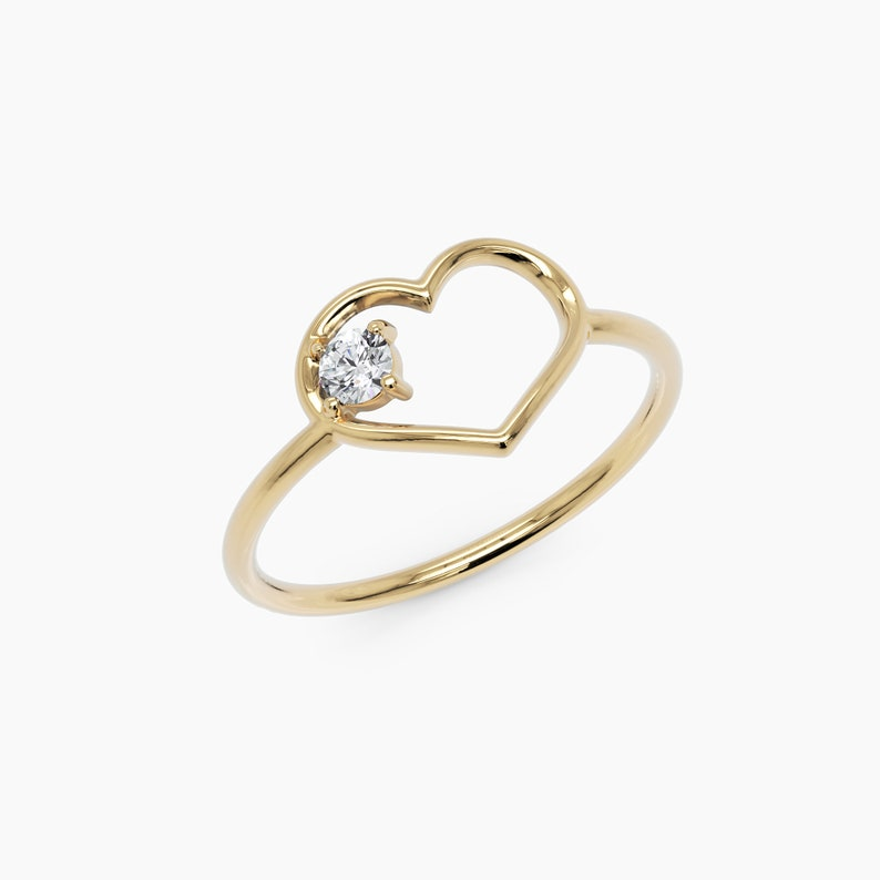 14k Solid Gold Engagement Heart Anniversary Ring