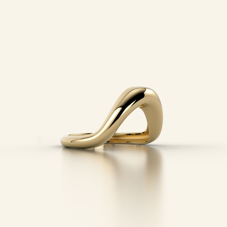 14k Gold Statement Chunky Wave Dome Unique Ring