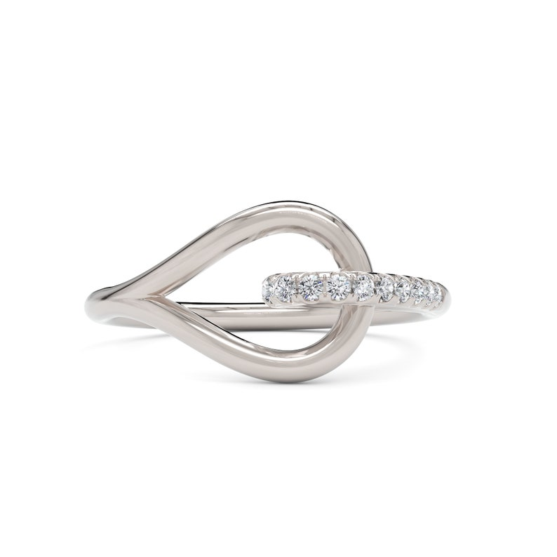 14k White Solid Gold Diamond Minimalist Ring