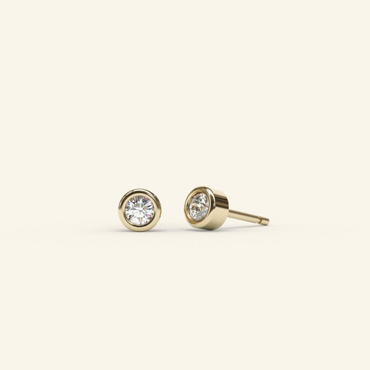 14k Solid Gold Diamond 0.10ct Bezel Stud Earrings