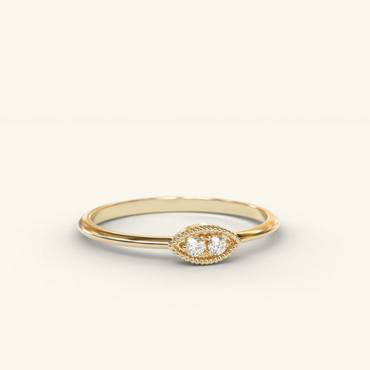 14K Yellow Gold Dainty Milgrain Stacking Ring