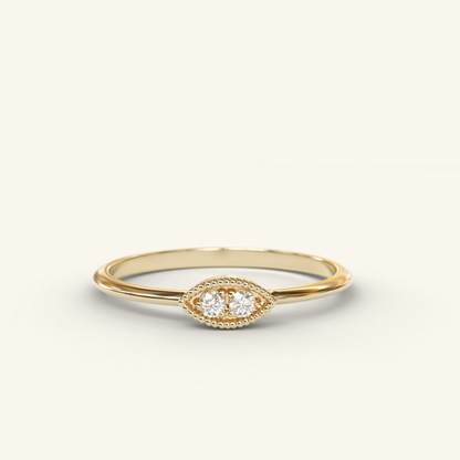 14K Yellow Gold Dainty Milgrain Stacking Ring