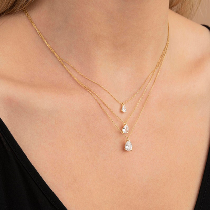 14K Gold Diamond Pear Solitaire Teardrop Necklace